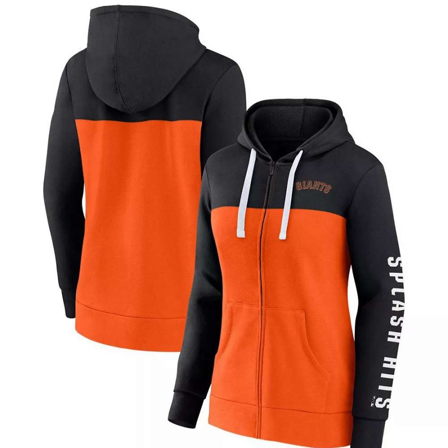 Tops * | Women'S Fanatics Branded Black/Orange San Francisco Giants Take The Field Colorblocked Hoodie Full-Zip Jacket