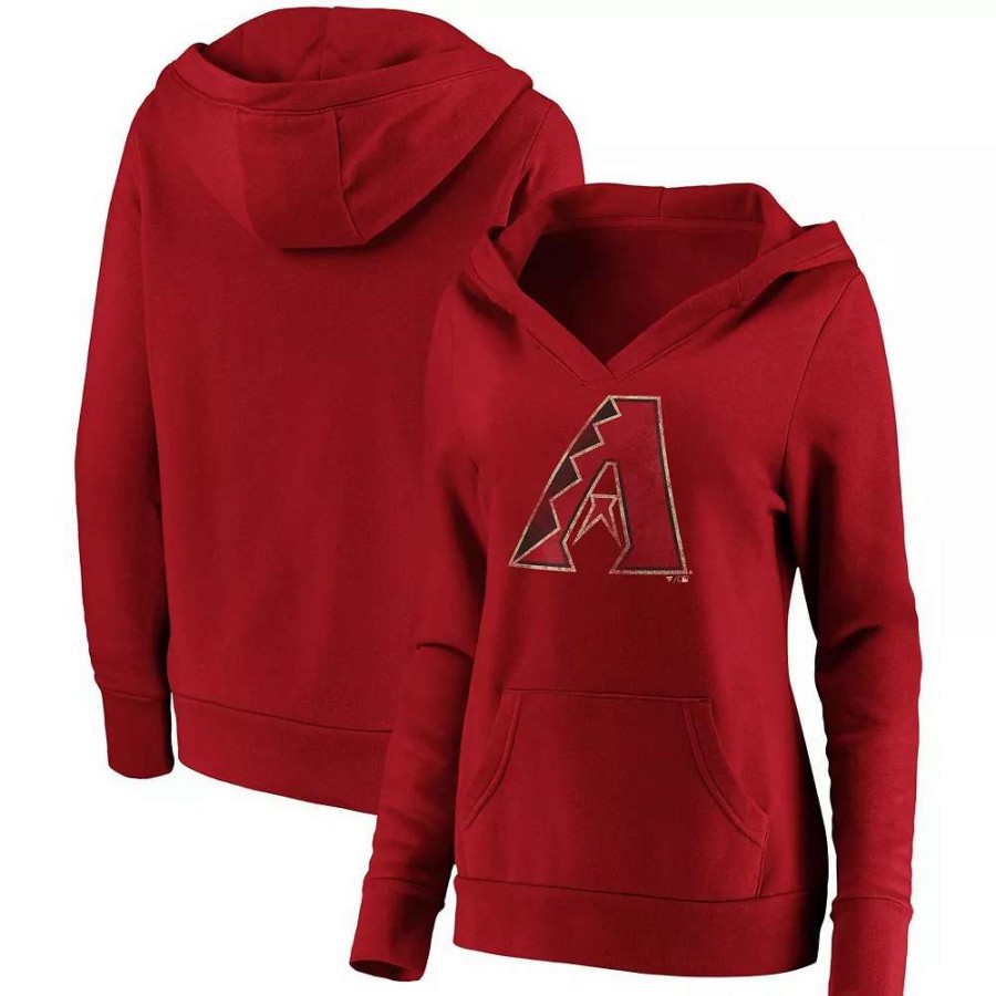 Tops * | Women'S Fanatics Branded Red Arizona Diamondbacks Core Team Crossover V-Neck Pullover Hoodie