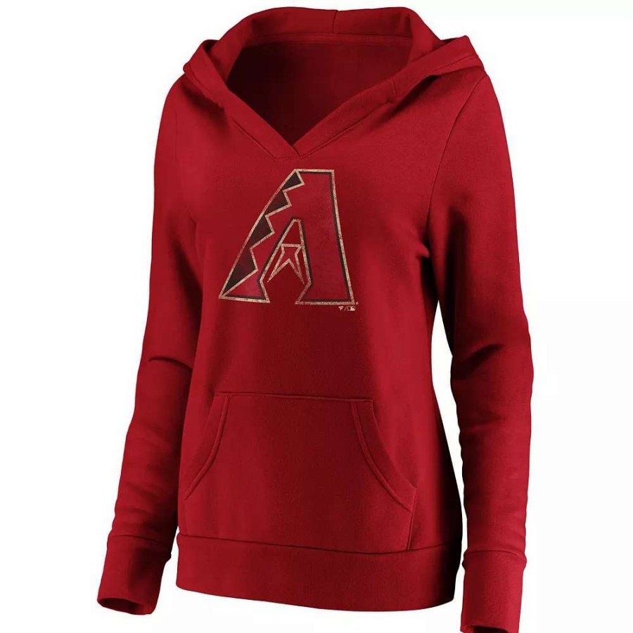 Tops * | Women'S Fanatics Branded Red Arizona Diamondbacks Core Team Crossover V-Neck Pullover Hoodie