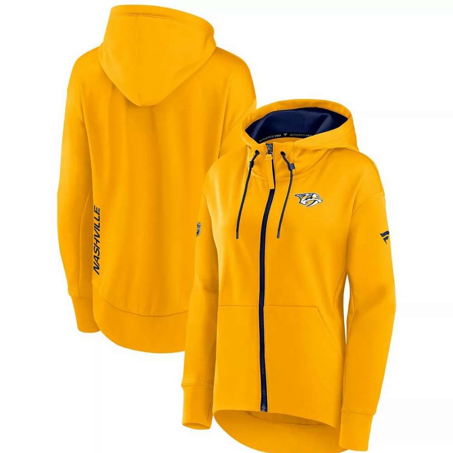 Tops * | Women'S Fanatics Branded Gold Nashville Predators Authentic Pro Rink Full-Zip Hoodie