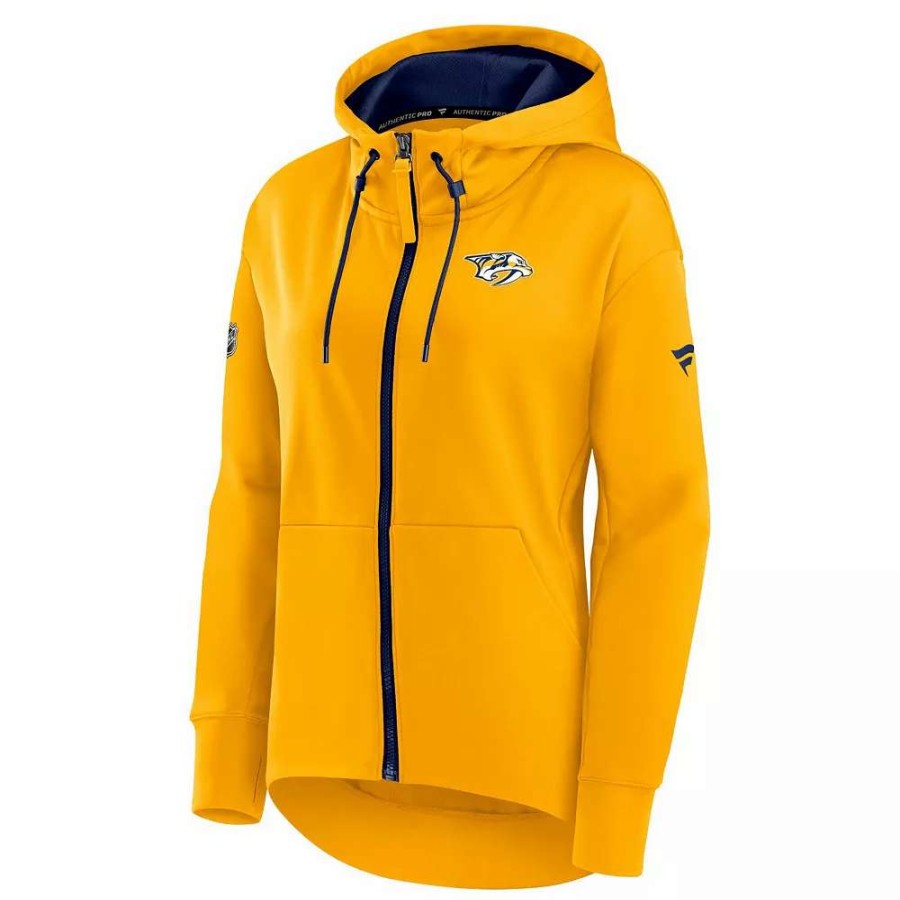 Tops * | Women'S Fanatics Branded Gold Nashville Predators Authentic Pro Rink Full-Zip Hoodie