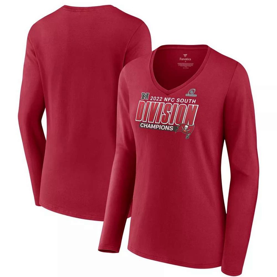 Tops * | Women'S Fanatics Branded Red Tampa Bay Buccaneers 2022 Nfc South Division Champions Divide & Conquer Long Sleeve V-Neck T-Shirt