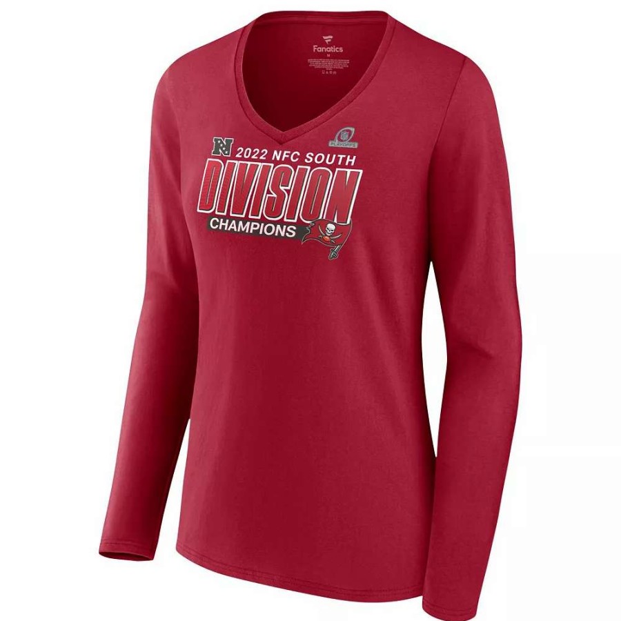 Tops * | Women'S Fanatics Branded Red Tampa Bay Buccaneers 2022 Nfc South Division Champions Divide & Conquer Long Sleeve V-Neck T-Shirt