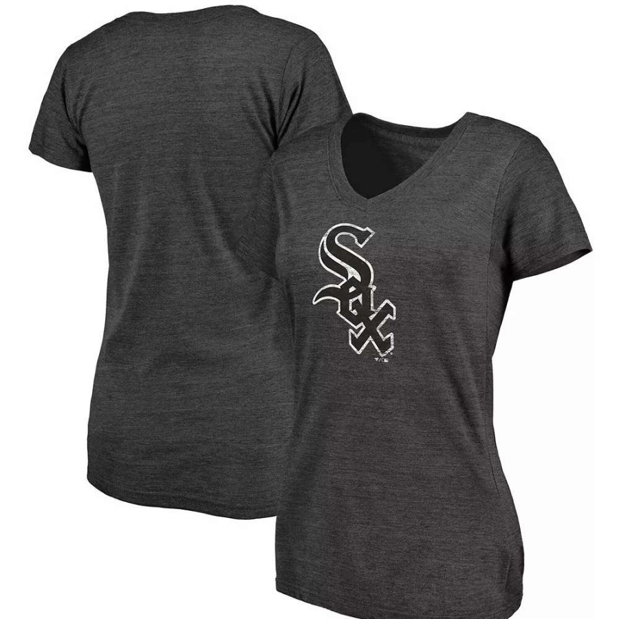 Tops * | Women'S Fanatics Branded Heathered Charcoal Chicago White Sox Core Weathered Tri-Blend V-Neck T-Shirt