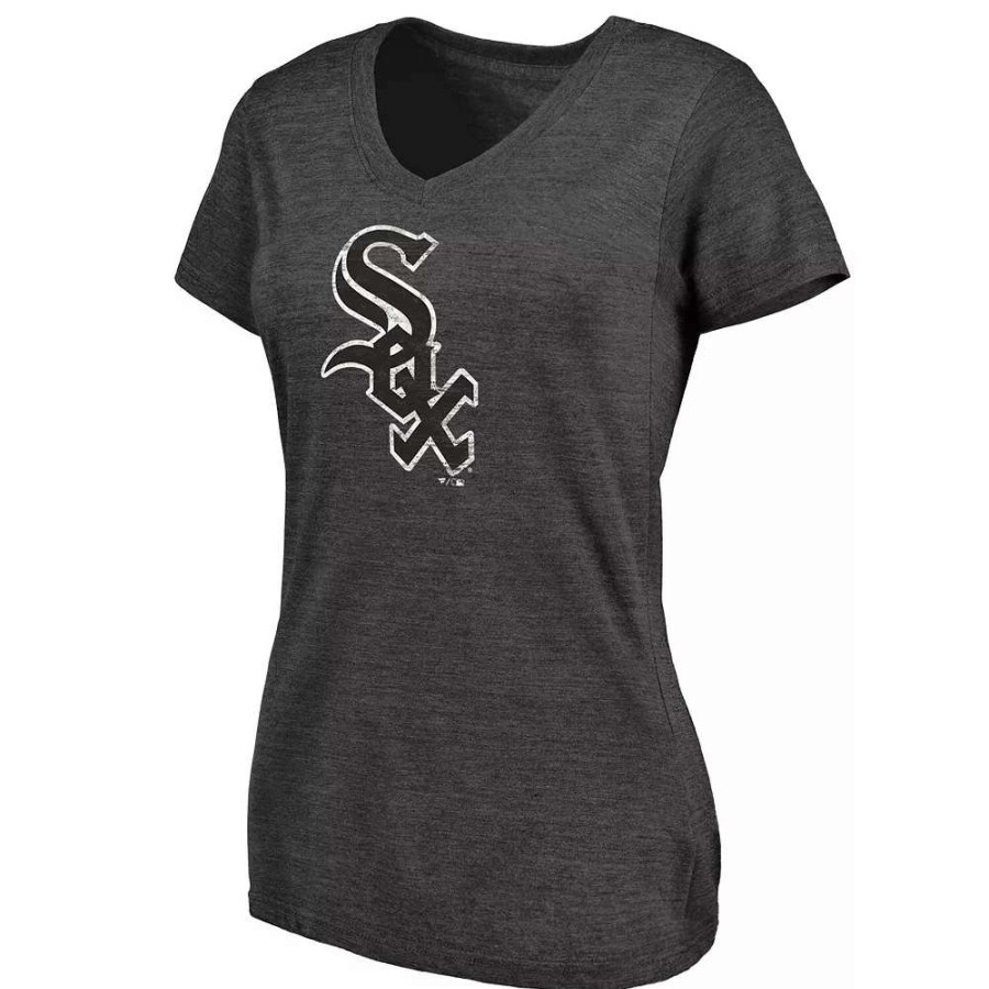 Tops * | Women'S Fanatics Branded Heathered Charcoal Chicago White Sox Core Weathered Tri-Blend V-Neck T-Shirt