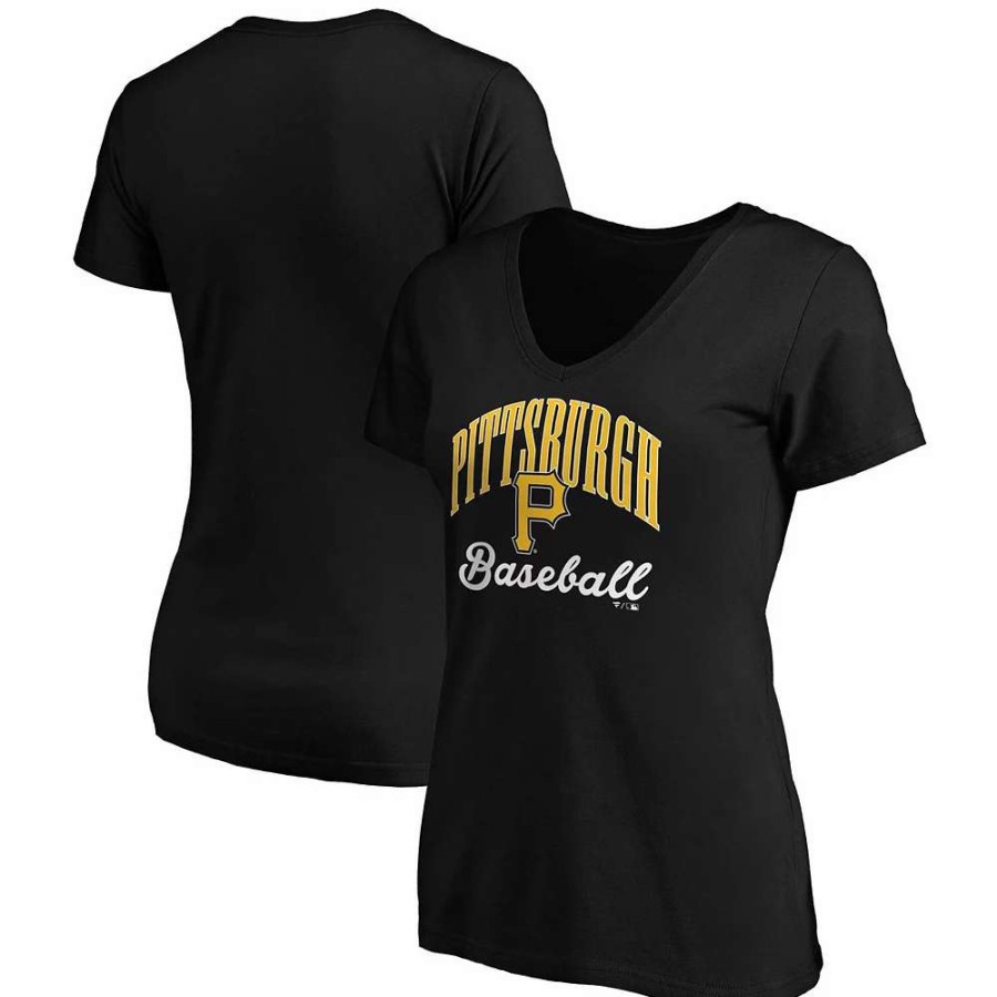 Tops * | Women'S Fanatics Branded Black Pittsburgh Pirates Victory Script V-Neck T-Shirt