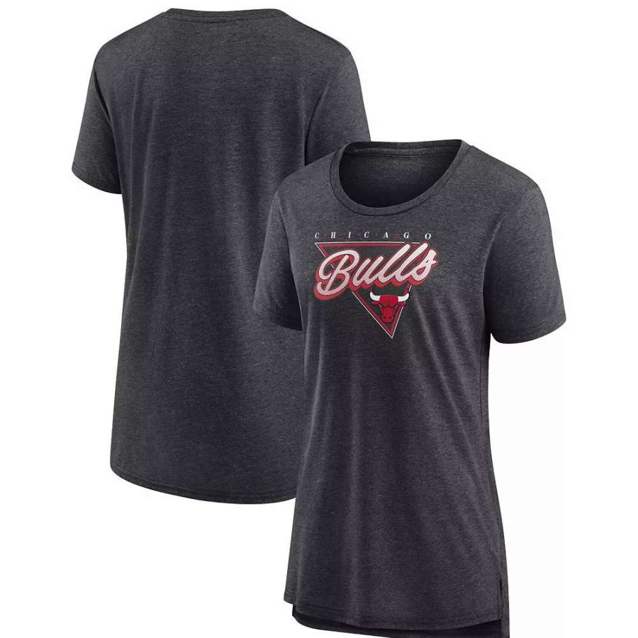 Tops * | Women'S Fanatics Branded Heathered Charcoal Chicago Bulls True Classics Tri-Blend T-Shirt