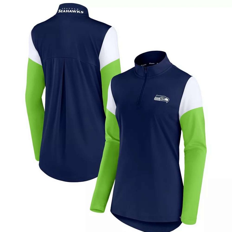 Outerwear * | Women'S Fanatics Branded College Navy/Neon Green Seattle Seahawks Block Party Team Authentic Quarter-Zip Jacket