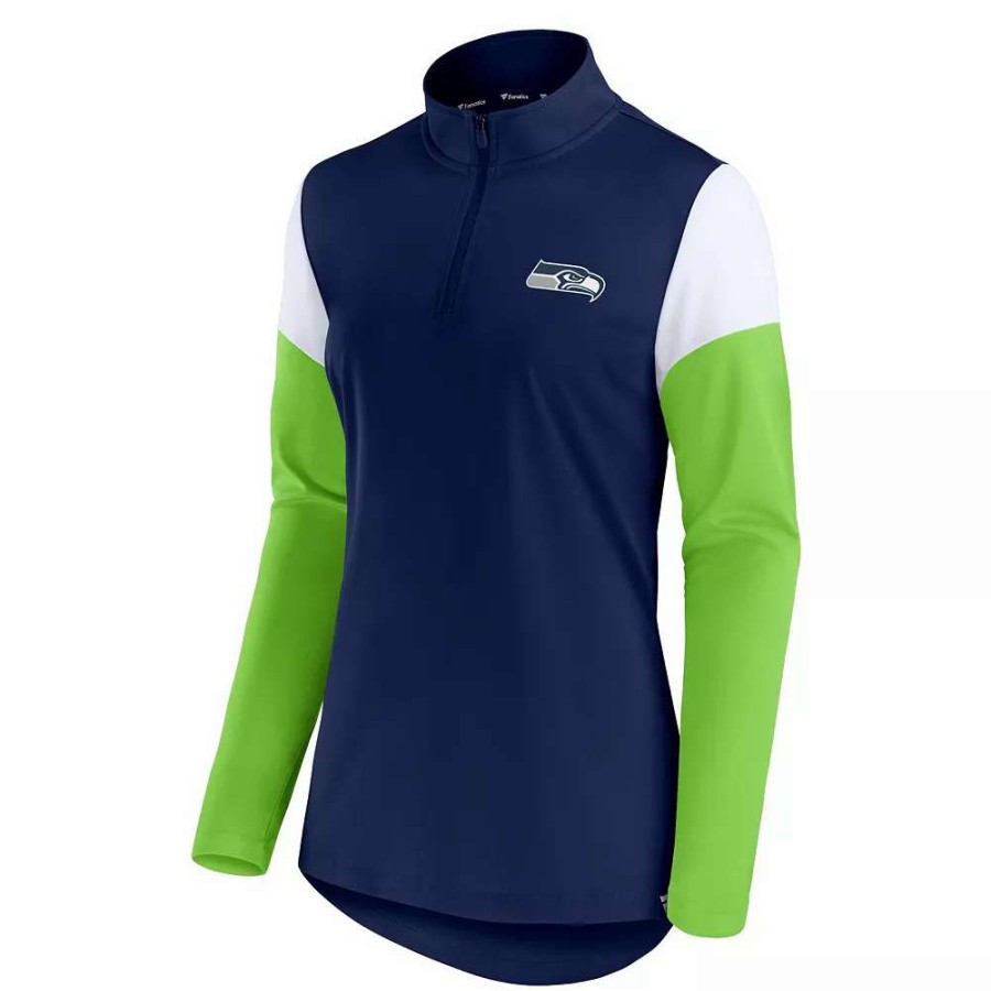 Outerwear * | Women'S Fanatics Branded College Navy/Neon Green Seattle Seahawks Block Party Team Authentic Quarter-Zip Jacket