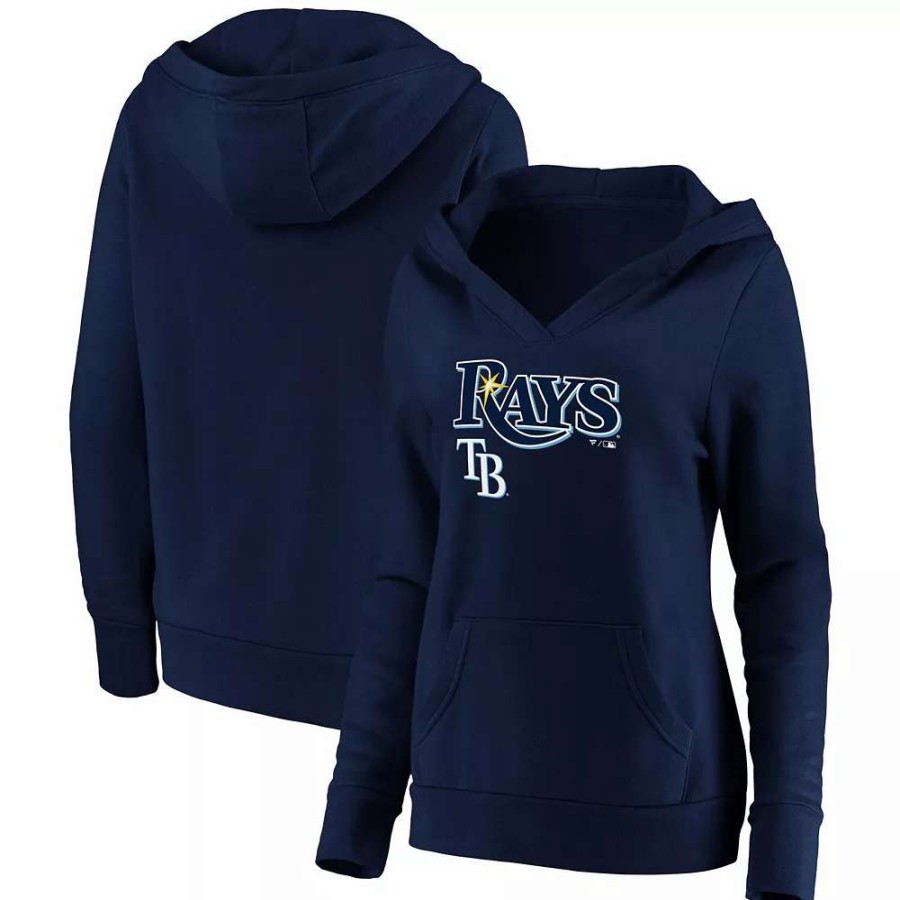 Tops * | Women'S Fanatics Branded Navy Tampa Bay Rays Core Team Lockup V-Neck Pullover Hoodie