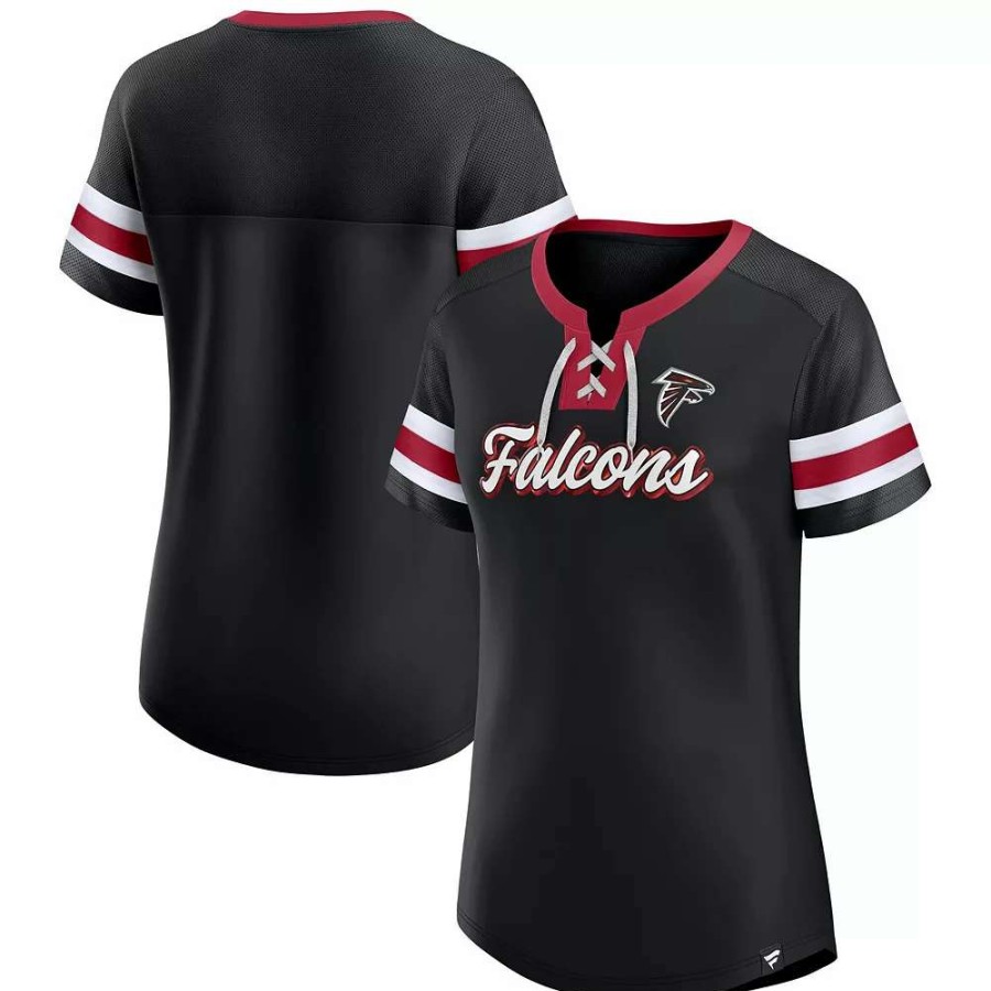 Tops * | Women'S Fanatics Branded Black Atlanta Falcons Original State Lace-Up T-Shirt