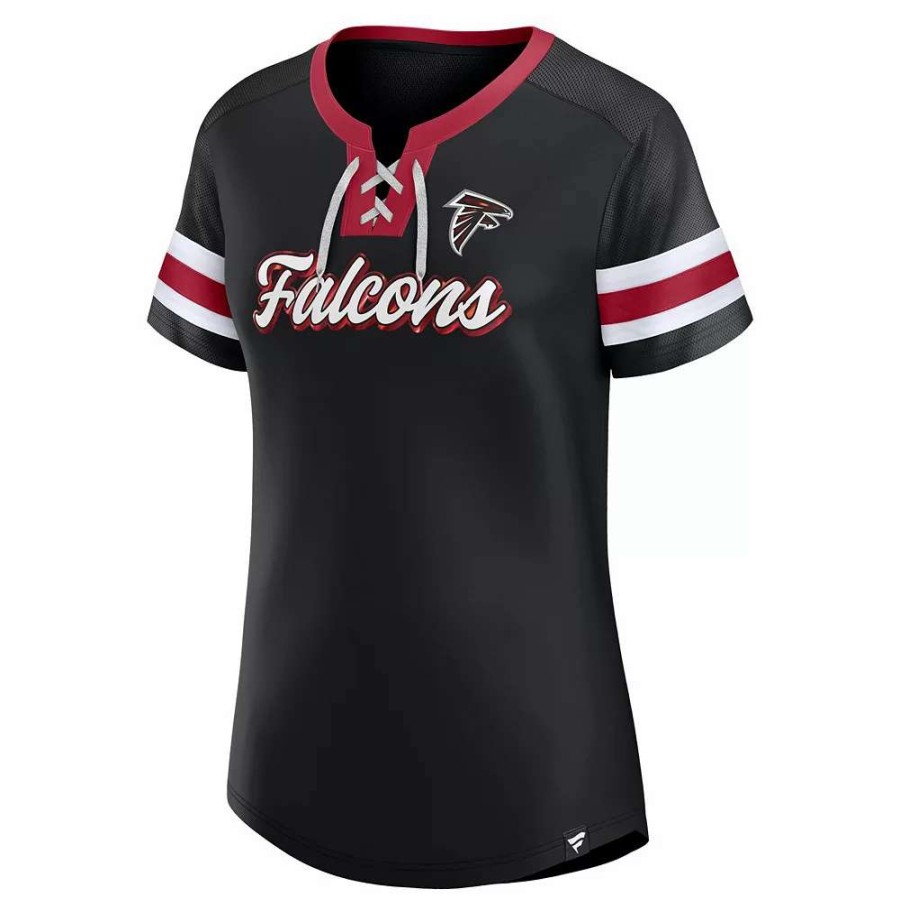 Tops * | Women'S Fanatics Branded Black Atlanta Falcons Original State Lace-Up T-Shirt