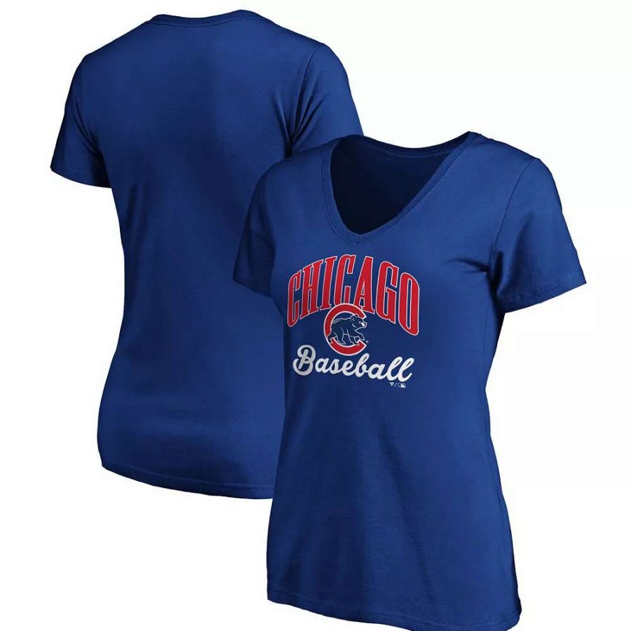 Tops * | Women'S Fanatics Branded Royal Chicago Cubs Victory Script V-Neck T-Shirt