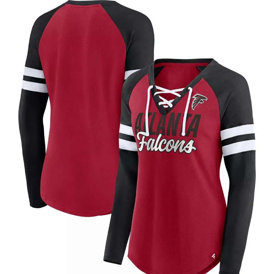 Tops * | Women'S Fanatics Branded Red/Black Atlanta Falcons True To Form Raglan Lace-Up V-Neck Long Sleeve T-Shirt