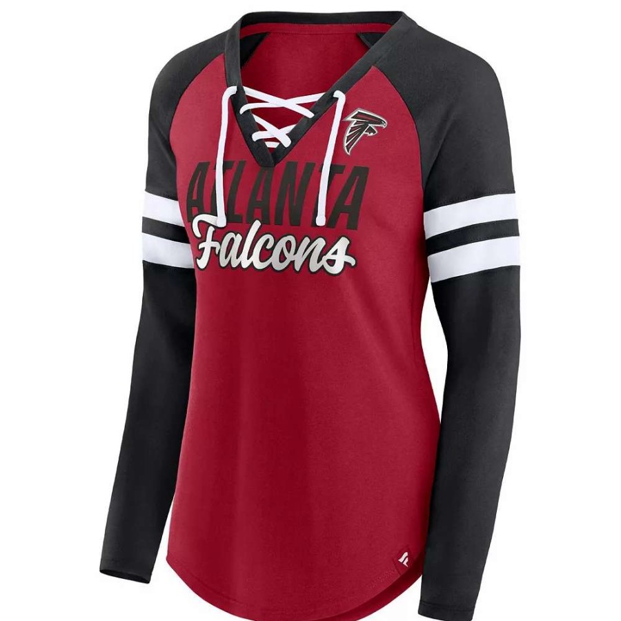 Tops * | Women'S Fanatics Branded Red/Black Atlanta Falcons True To Form Raglan Lace-Up V-Neck Long Sleeve T-Shirt