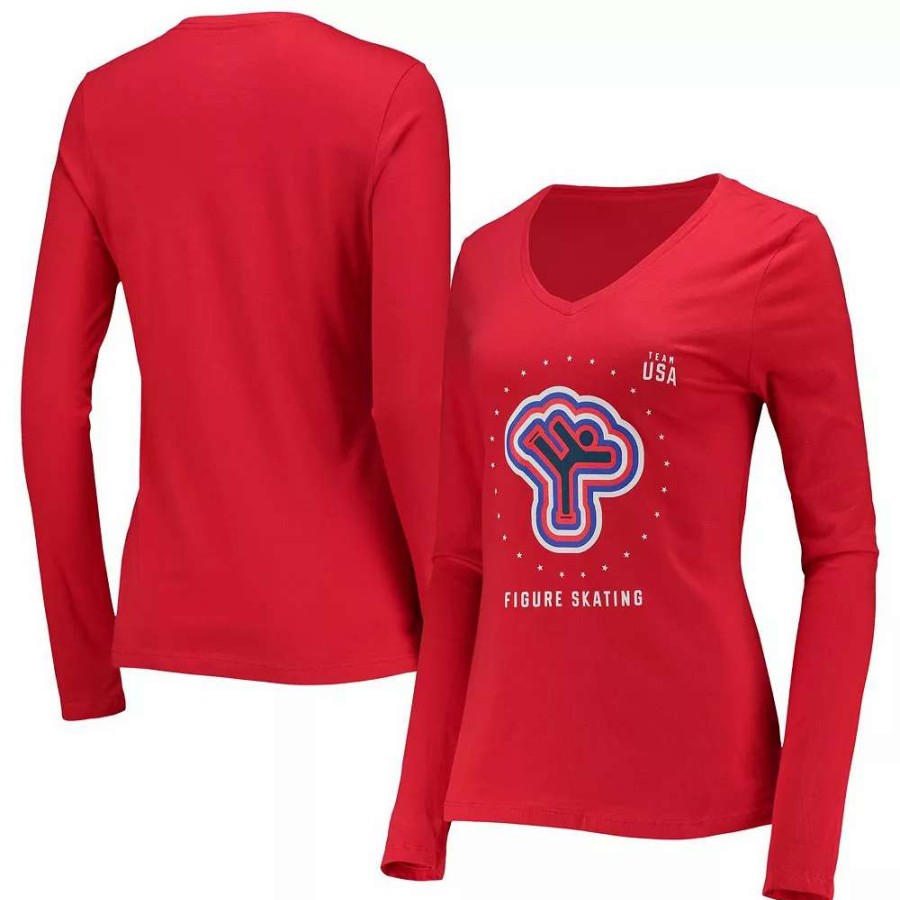 Tops * | Women'S Fanatics Branded Red Team Usa Figure Skating Long Sleeve T-Shirt