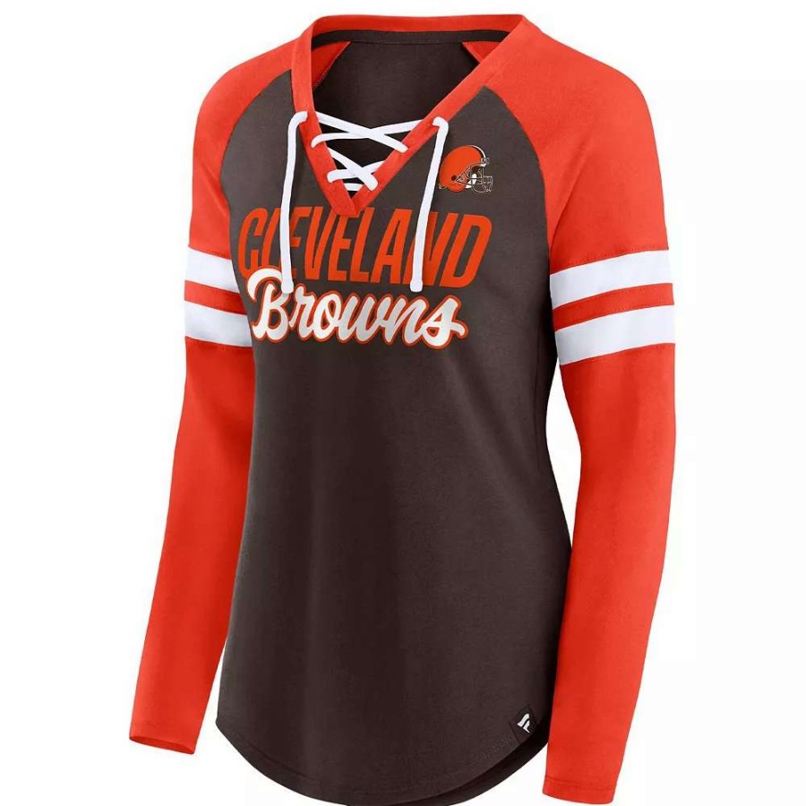 Tops * | Women'S Fanatics Branded Brown/Orange Cleveland Browns True To Form Raglan Lace-Up V-Neck Long Sleeve T-Shirt