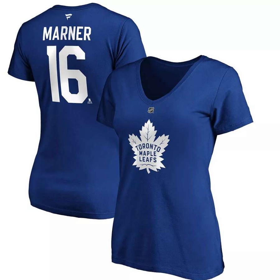 Tops * | Women'S Fanatics Branded Mitchell Marner Blue Toronto Maple Leafs Authentic Stack Name & Number V-Neck T-Shirt