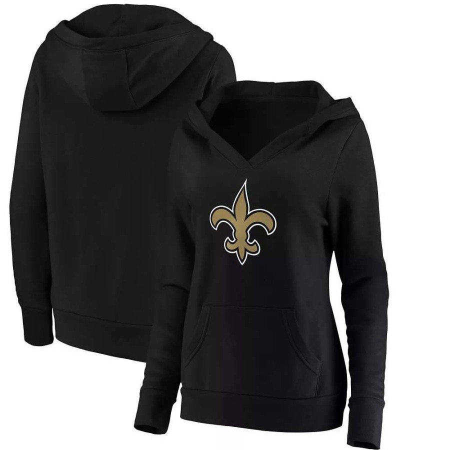 Tops * | Women'S Fanatics Branded Black New Orleans Saints Primary Team Logo V-Neck Pullover Hoodie