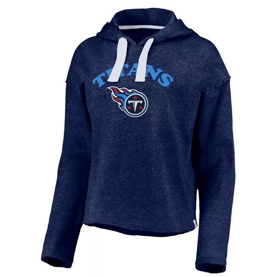 Tops * | Women'S Fanatics Branded Heathered Navy Tennessee Titans Historic Logo Sport Resort Vintage Arc Cropped Raw Edge Pullover Hoodie