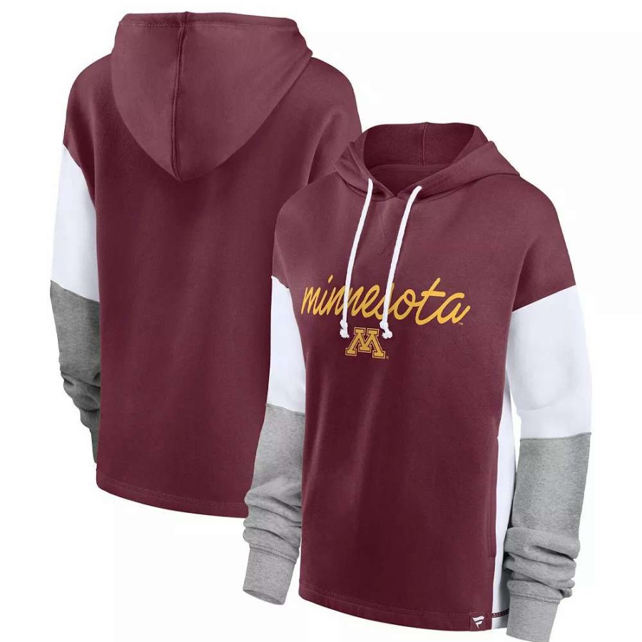 Tops * | Women'S Fanatics Branded Maroon Minnesota Golden Gophers Play It Safe Colorblock Pullover Hoodie