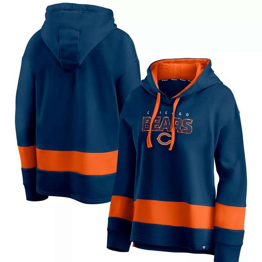 Tops * | Women'S Fanatics Branded Navy/Orange Chicago Bears Colors Of Pride Colorblock Pullover Hoodie