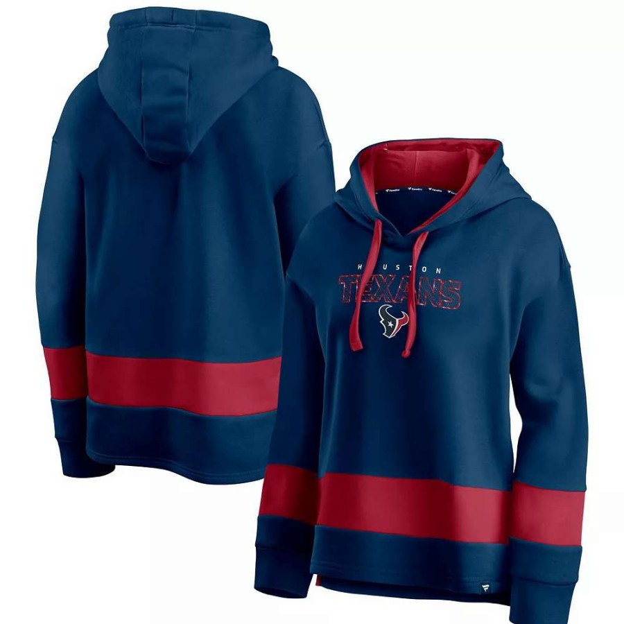 Tops * | Women'S Fanatics Branded Navy/Red Houston Texans Colors Of Pride Colorblock Pullover Hoodie