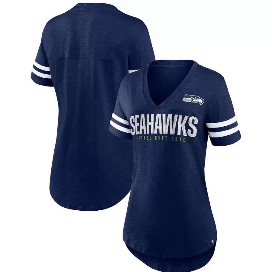 Tops * | Women'S Fanatics Branded College Navy Seattle Seahawks Speed Tested V-Neck T-Shirt