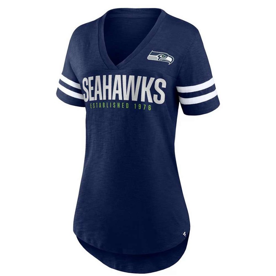 Tops * | Women'S Fanatics Branded College Navy Seattle Seahawks Speed Tested V-Neck T-Shirt