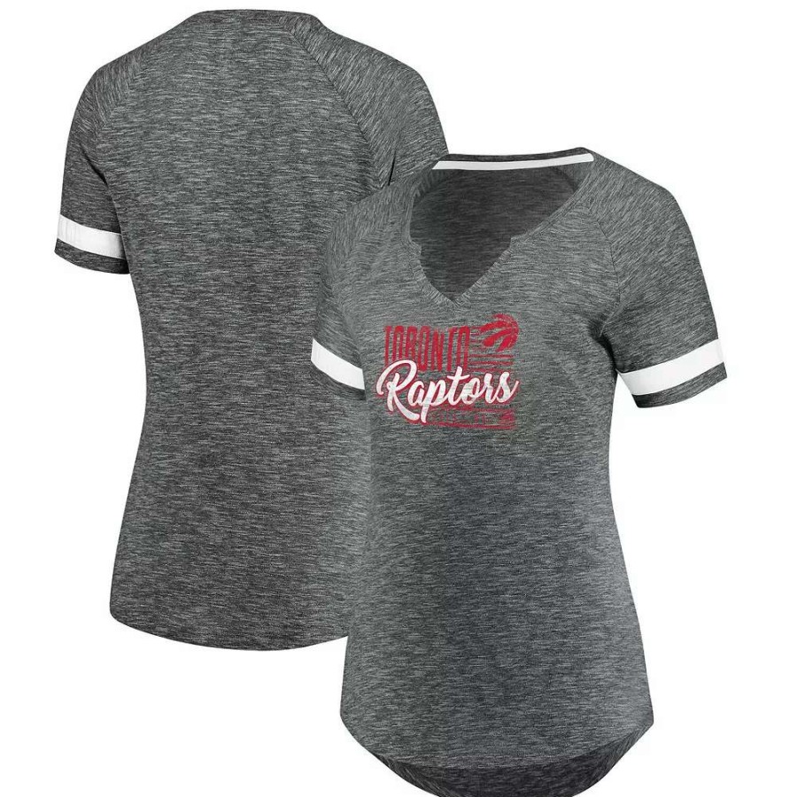 Tops * | Women'S Fanatics Branded Gray/White Toronto Raptors Showtime Winning With Pride Notch Neck T-Shirt