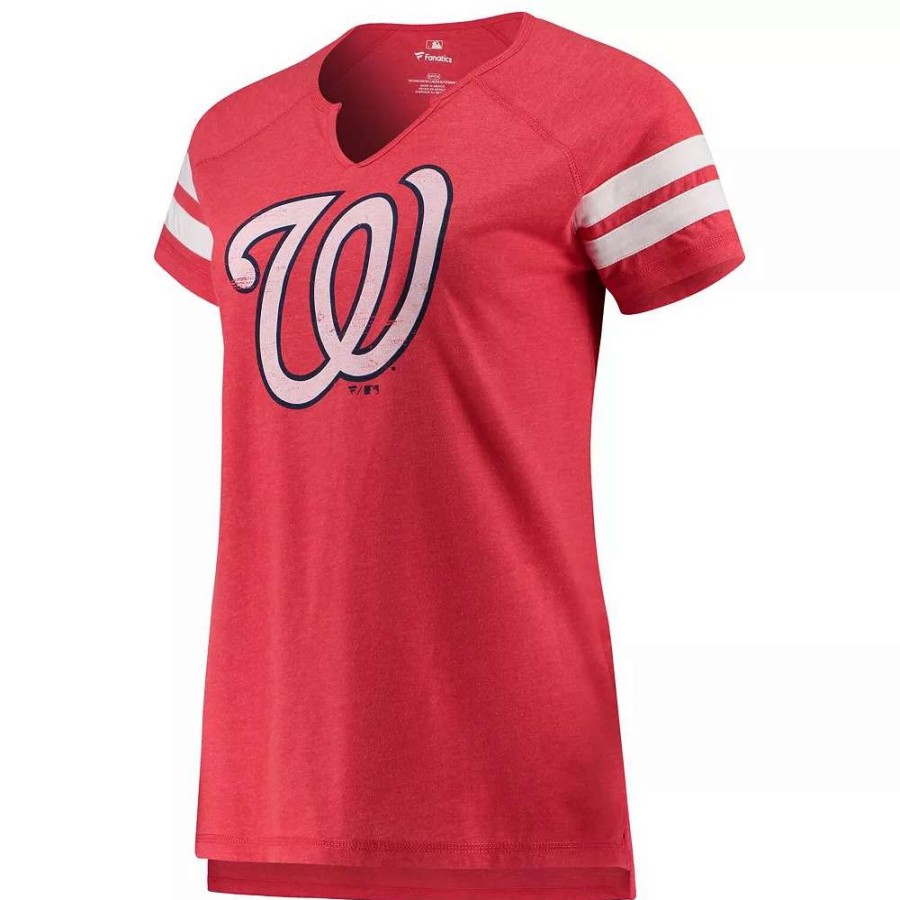 Tops * | Women'S Fanatics Branded Red/White Washington Nationals Tri-Blend Wordmark Notch Neck T-Shirt