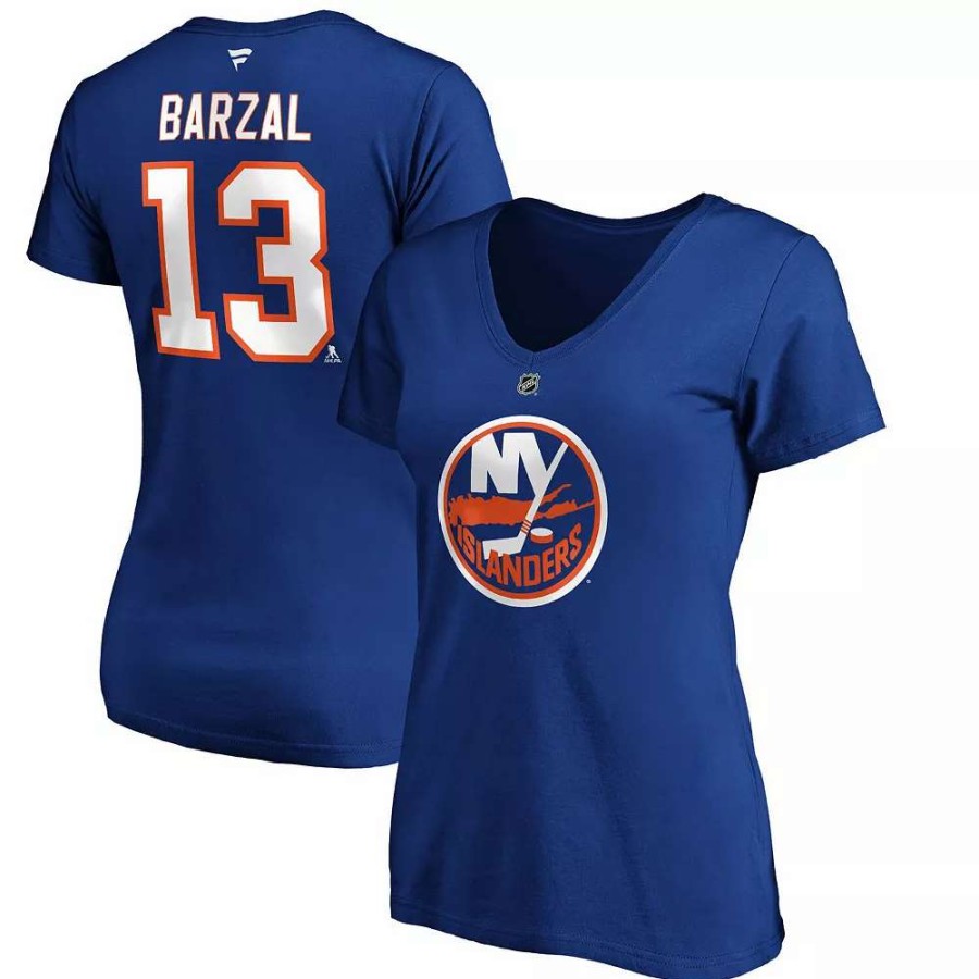 Tops * | Women'S Fanatics Branded Mathew Barzal Royal New York Islanders Team Authentic Stack Name & Number V-Neck T-Shirt