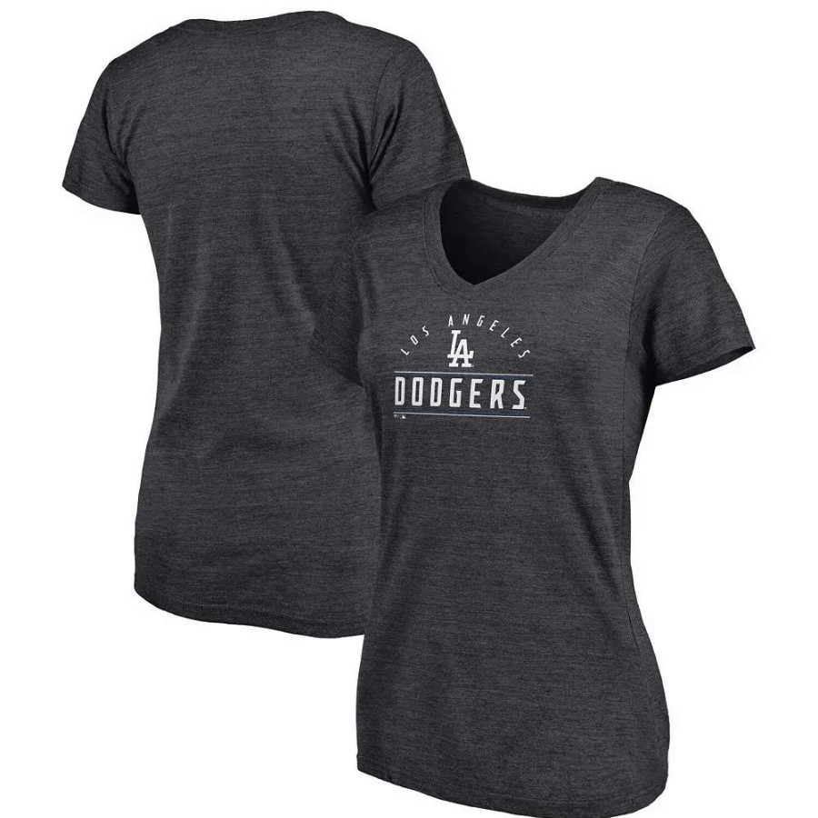 Tops * | Women'S Fanatics Branded Heather Charcoal Los Angeles Dodgers League Leader V-Neck T-Shirt