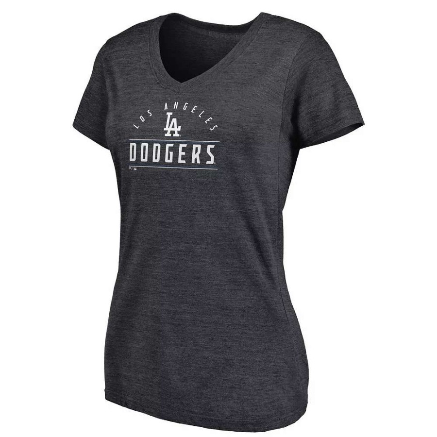 Tops * | Women'S Fanatics Branded Heather Charcoal Los Angeles Dodgers League Leader V-Neck T-Shirt