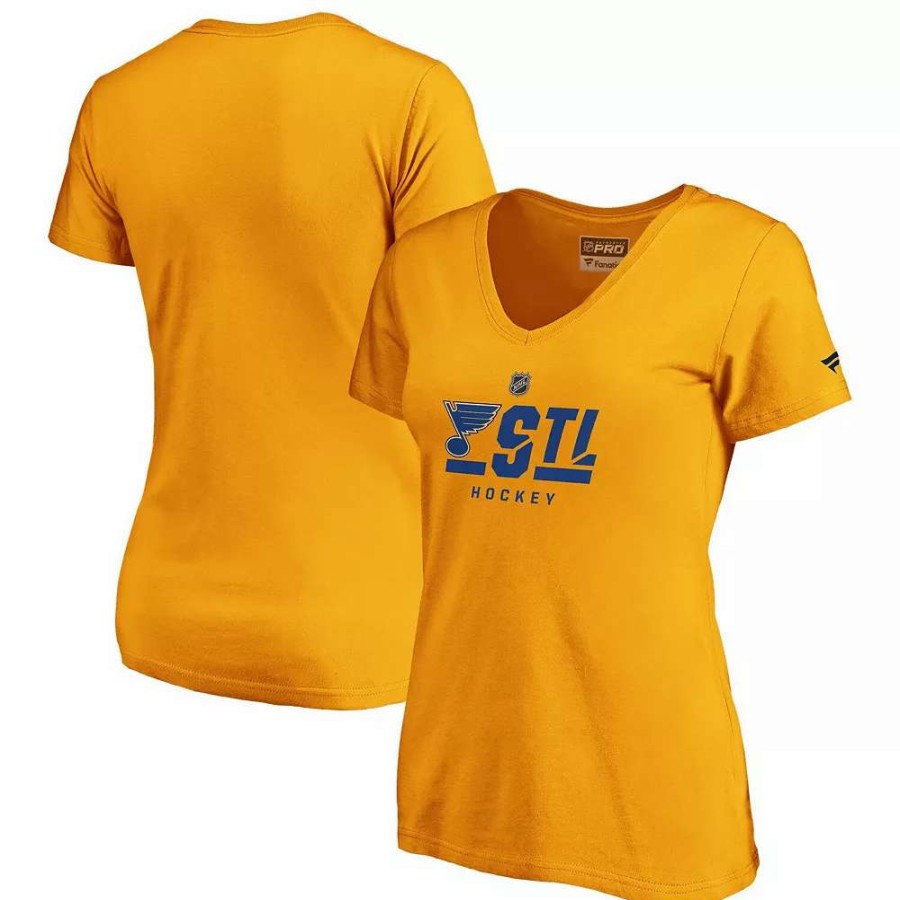 Tops * | Women'S Fanatics Branded Gold St. Louis Blues Authentic Pro Secondary Logo V-Neck T-Shirt