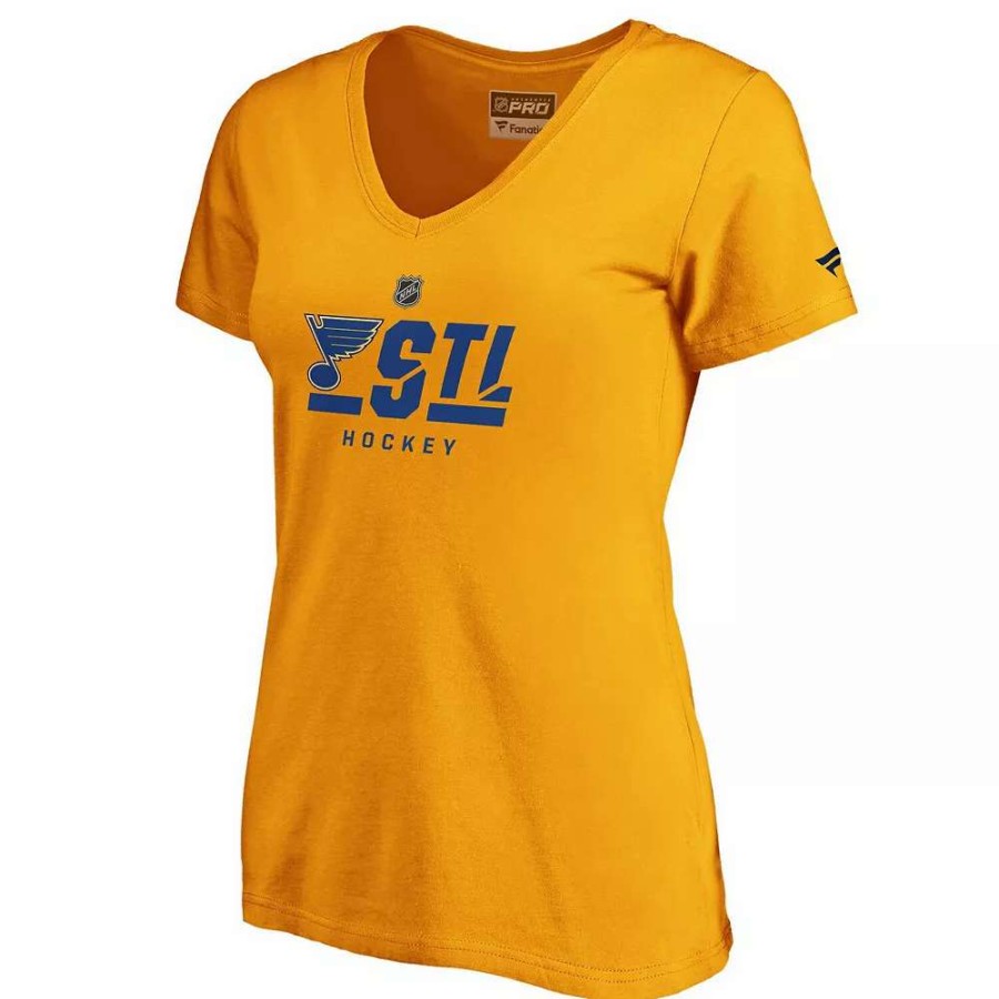 Tops * | Women'S Fanatics Branded Gold St. Louis Blues Authentic Pro Secondary Logo V-Neck T-Shirt