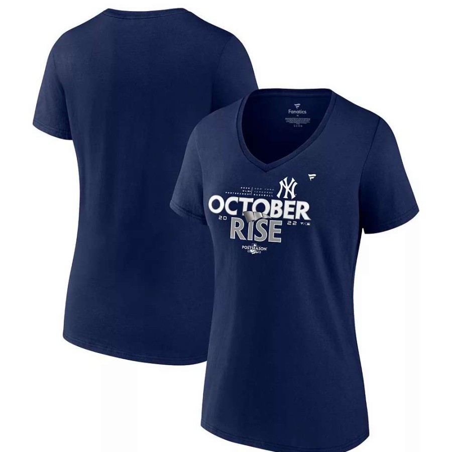 Tops * | Women'S Fanatics Branded Navy New York Yankees 2022 Postseason Locker Room V-Neck T-Shirt