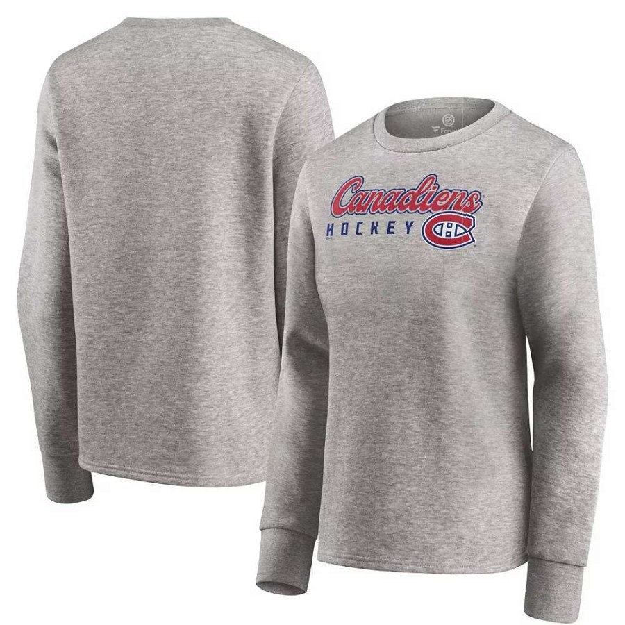 Tops * | Women'S Fanatics Branded Heathered Gray Montreal Canadiens Fan Favorite Script Pullover Sweatshirt