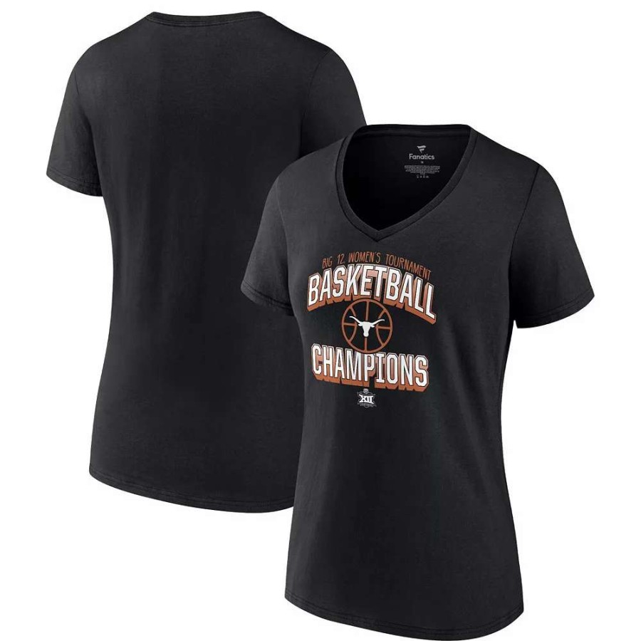 Tops * | Women'S Fanatics Branded Black Texas Longhorns 2022 Big 12 Women'S Basketball Conference Tournament Champions V-Neck T-Shirt