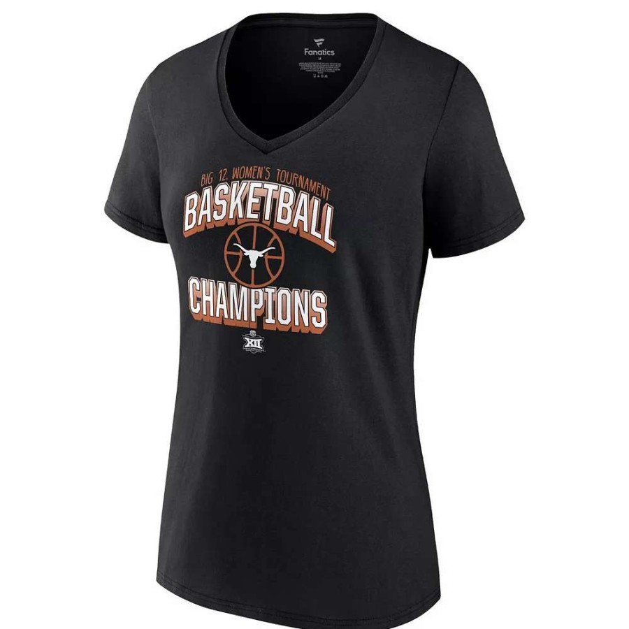 Tops * | Women'S Fanatics Branded Black Texas Longhorns 2022 Big 12 Women'S Basketball Conference Tournament Champions V-Neck T-Shirt