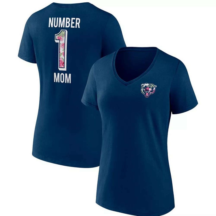 Tops * | Women'S Fanatics Branded Navy Chicago Bears Plus Size Mother'S Day #1 Mom V-Neck T-Shirt