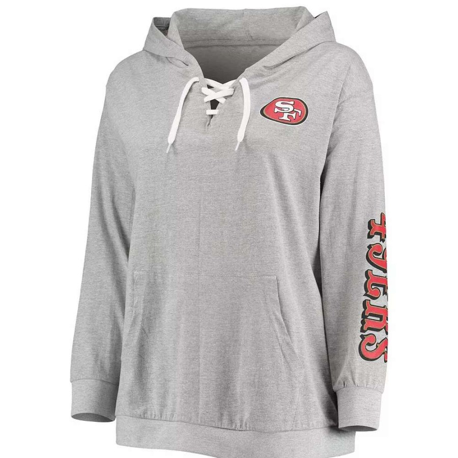 Tops * | Women'S Fanatics Branded Heathered Gray San Francisco 49Ers Plus Size Lace-Up Pullover Hoodie