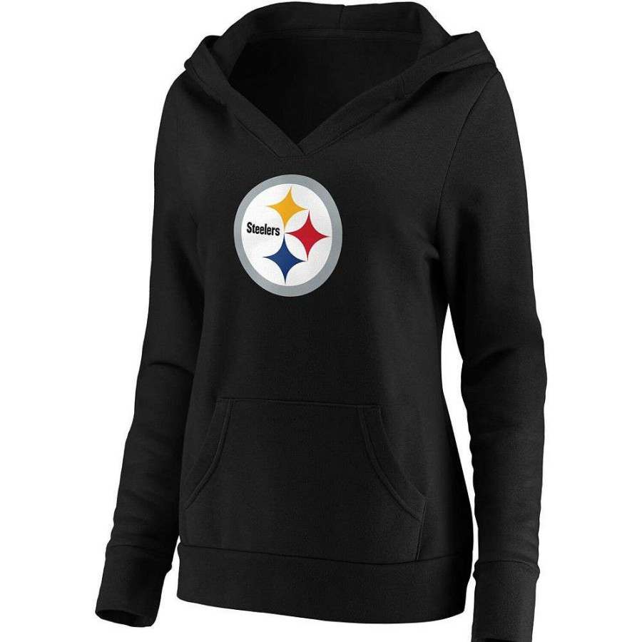 Tops * | Women'S Fanatics Branded Black Pittsburgh Steelers Primary Team Logo V-Neck Pullover Hoodie