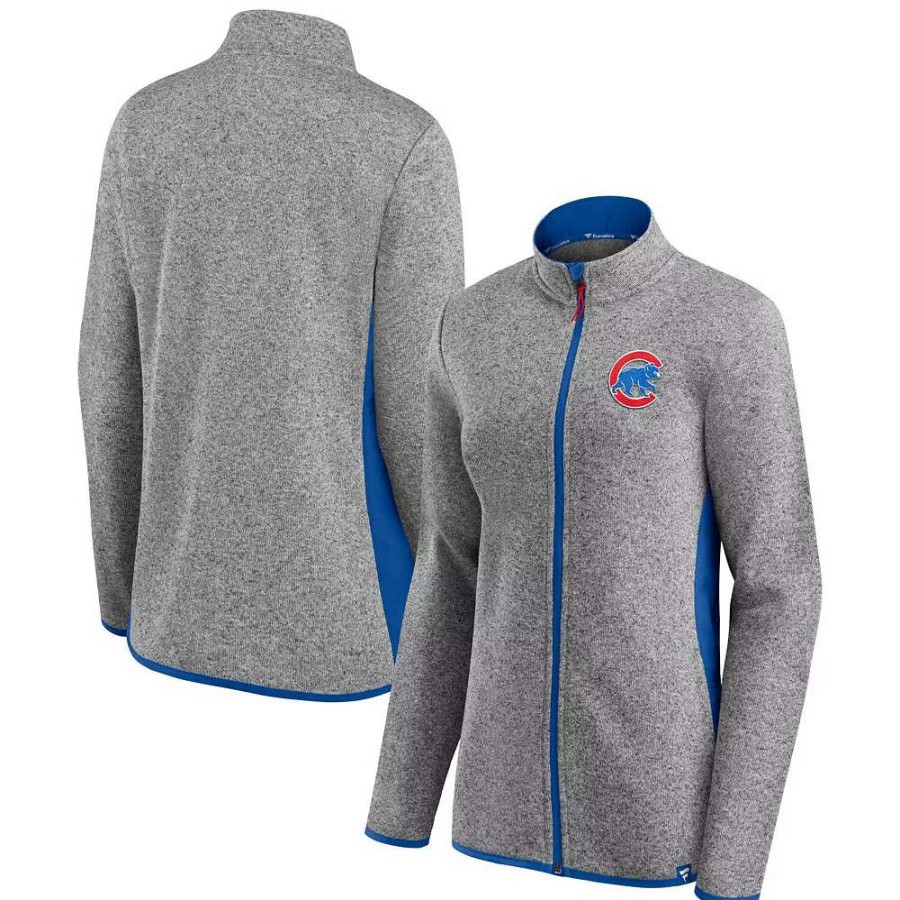 Outerwear * | Women'S Fanatics Branded Heathered Charcoal Chicago Cubs Primary Logo Fleece Full-Zip Jacket