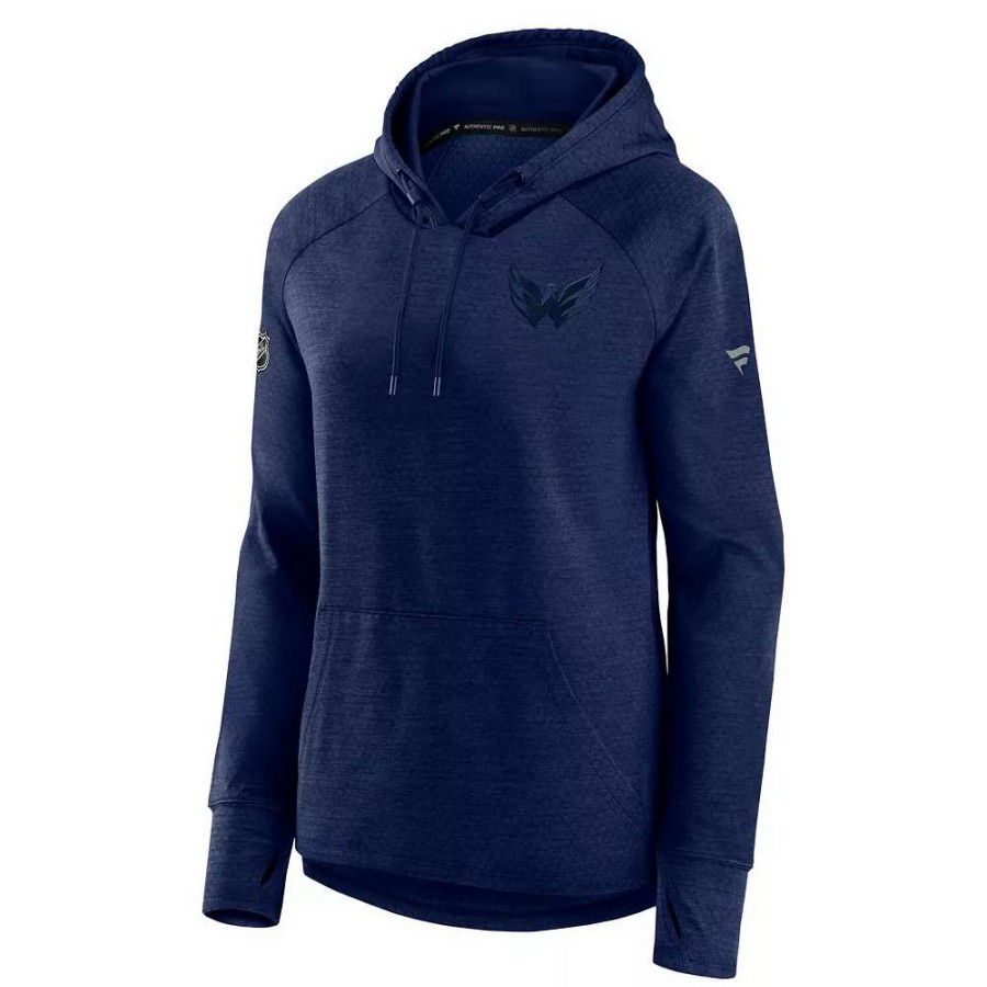 Tops * | Women'S Fanatics Branded Heather Navy Washington Capitals Authentic Pro Road Performance Raglan Pullover Hoodie