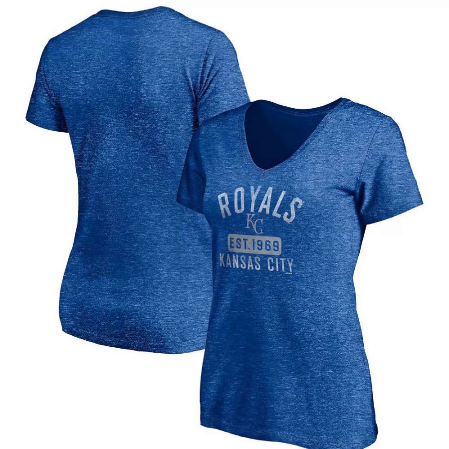 Tops * | Women'S Fanatics Branded Heathered Royal Kansas City Royals Old Time Favorite V-Neck T-Shirt