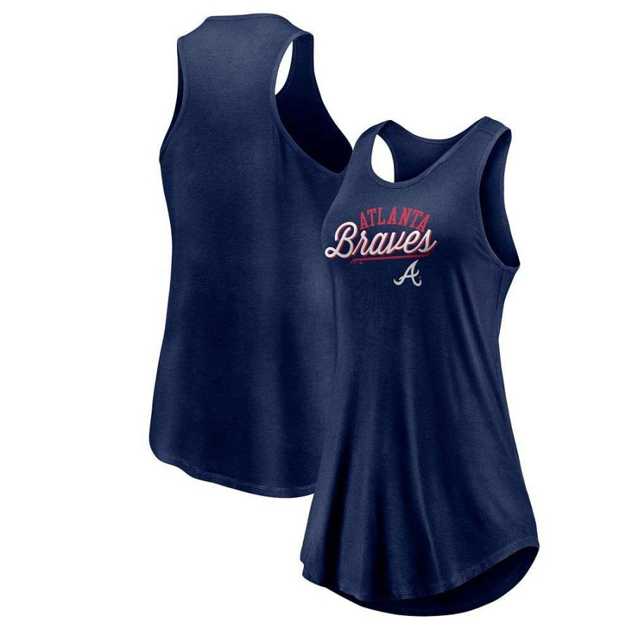 Tops * | Women'S Fanatics Branded Navy Atlanta Braves Simplicity Swing Racerback Scoop Neck Tank Top