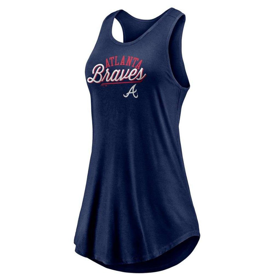 Tops * | Women'S Fanatics Branded Navy Atlanta Braves Simplicity Swing Racerback Scoop Neck Tank Top