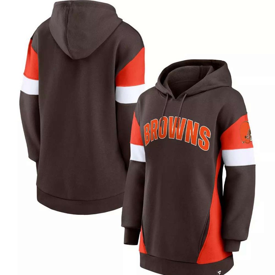 Tops * | Women'S Fanatics Branded Brown/Orange Cleveland Browns Lock It Down Pullover Hoodie