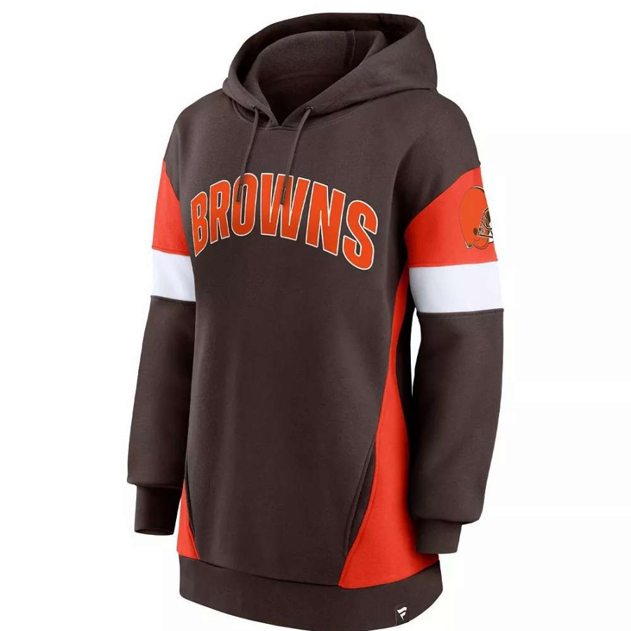 Tops * | Women'S Fanatics Branded Brown/Orange Cleveland Browns Lock It Down Pullover Hoodie